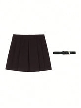 Women Plain Color Pleated A-Line Skirt, Casual Everyday Wear